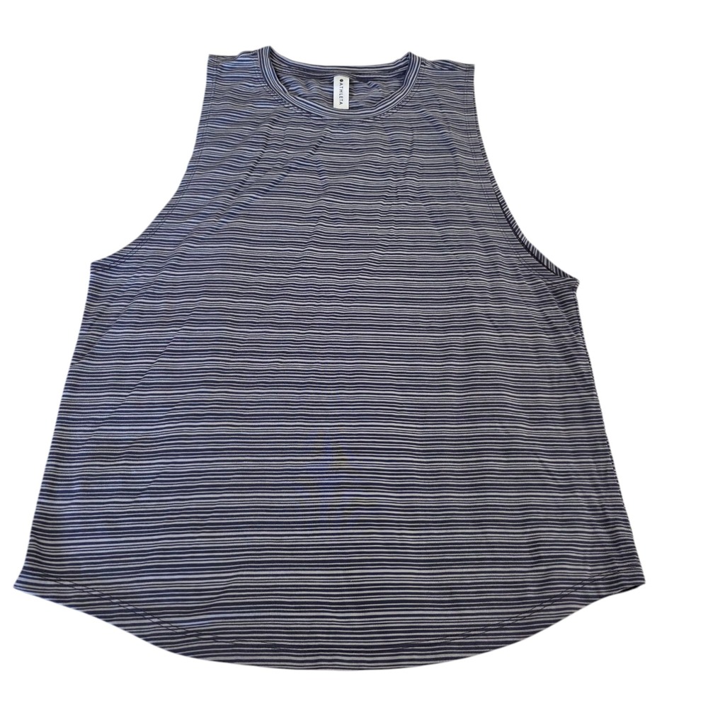 Athleta Tank Top Women Purple White Small Striped Muscle Sleeve Loose Fit Active